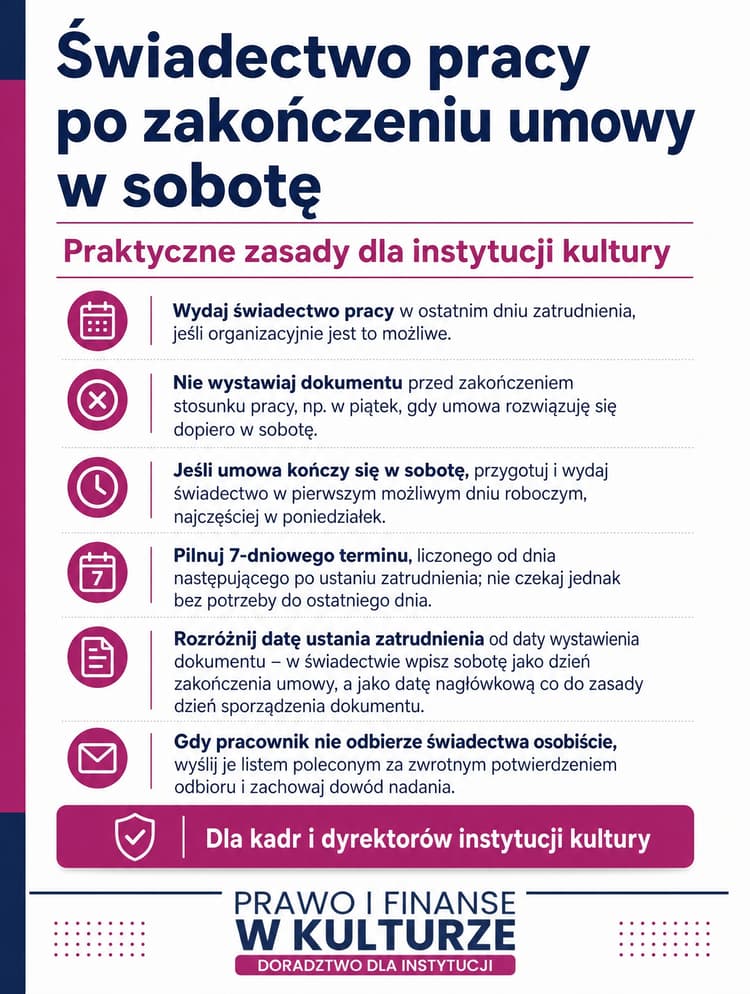 Świadectwo pracy po zakończeniu umowy w sobotę – praktyczne zasady