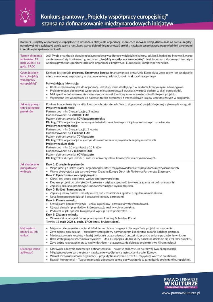 Konkurs grantowy „Projekty współpracy europejskiej” szansa na dofinansowanie międzynarodowych inicjatyw
